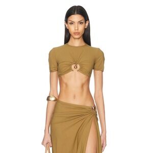 CHRISTOPHER ESBER Ruched Orbit Crop Swim Tee in Kombu Size 0 New